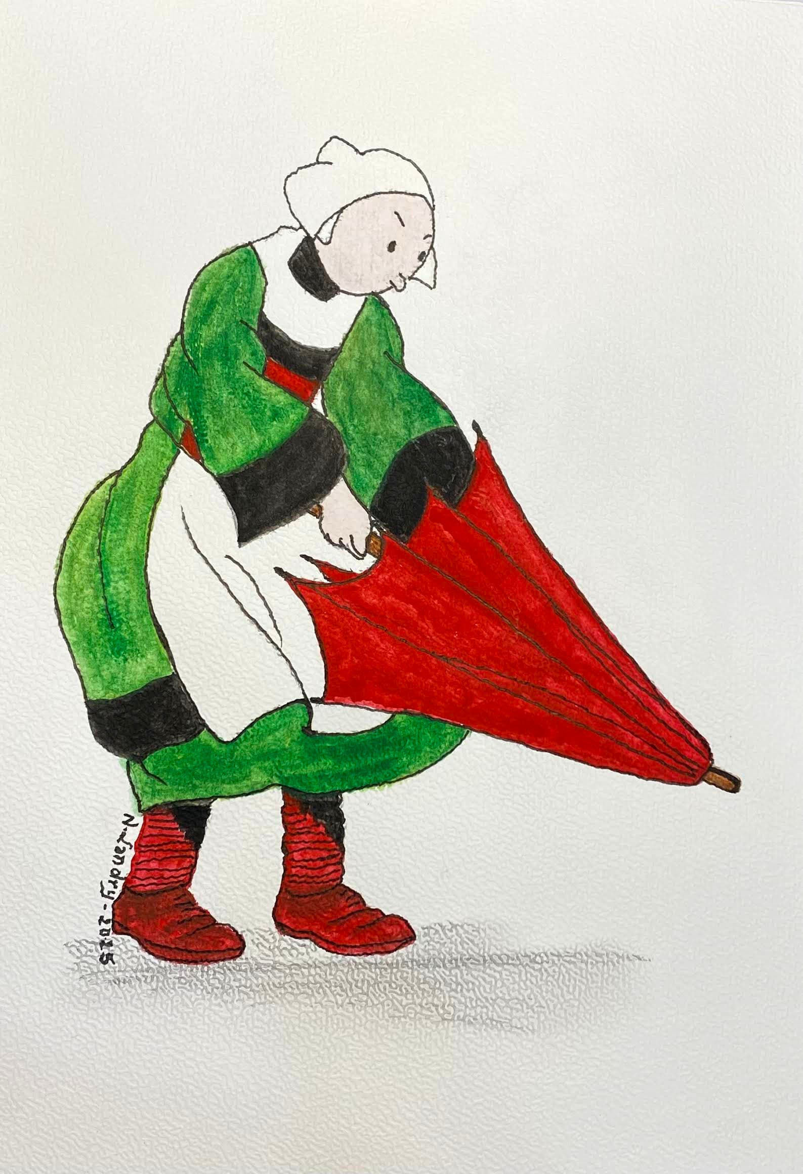 Bécassine with Red Umbrella