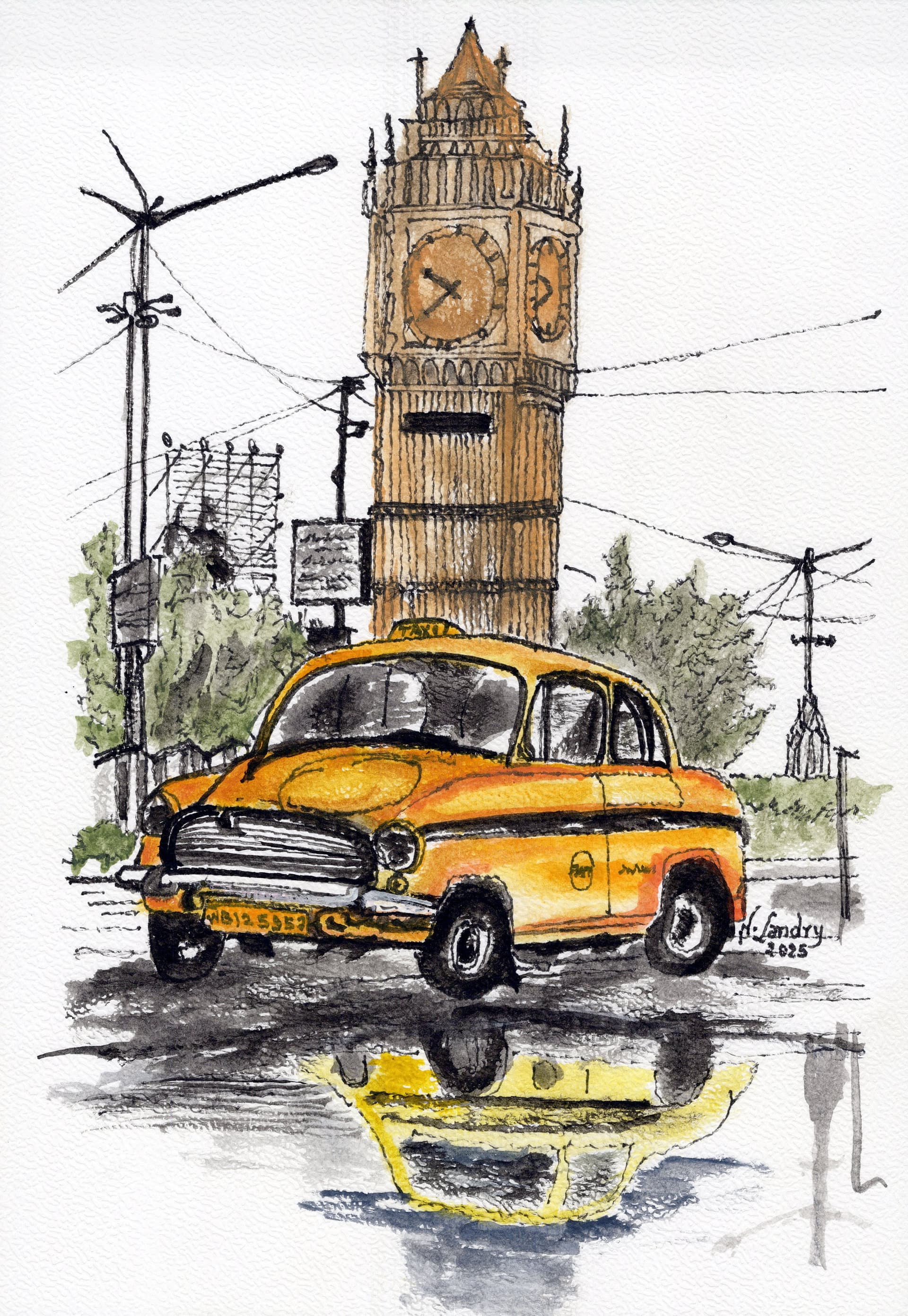 Yellow Taxi at Big Ben