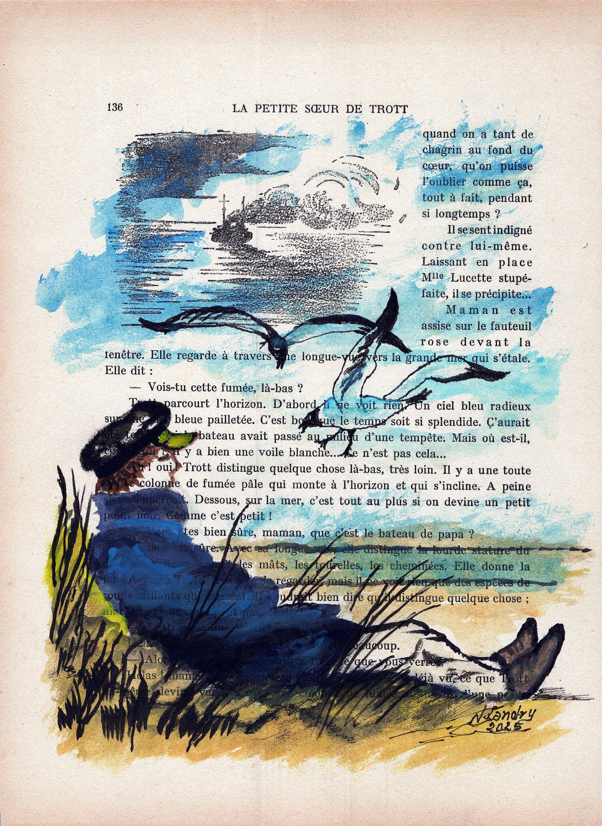 Blue Whale Ocean Scene on Book Page