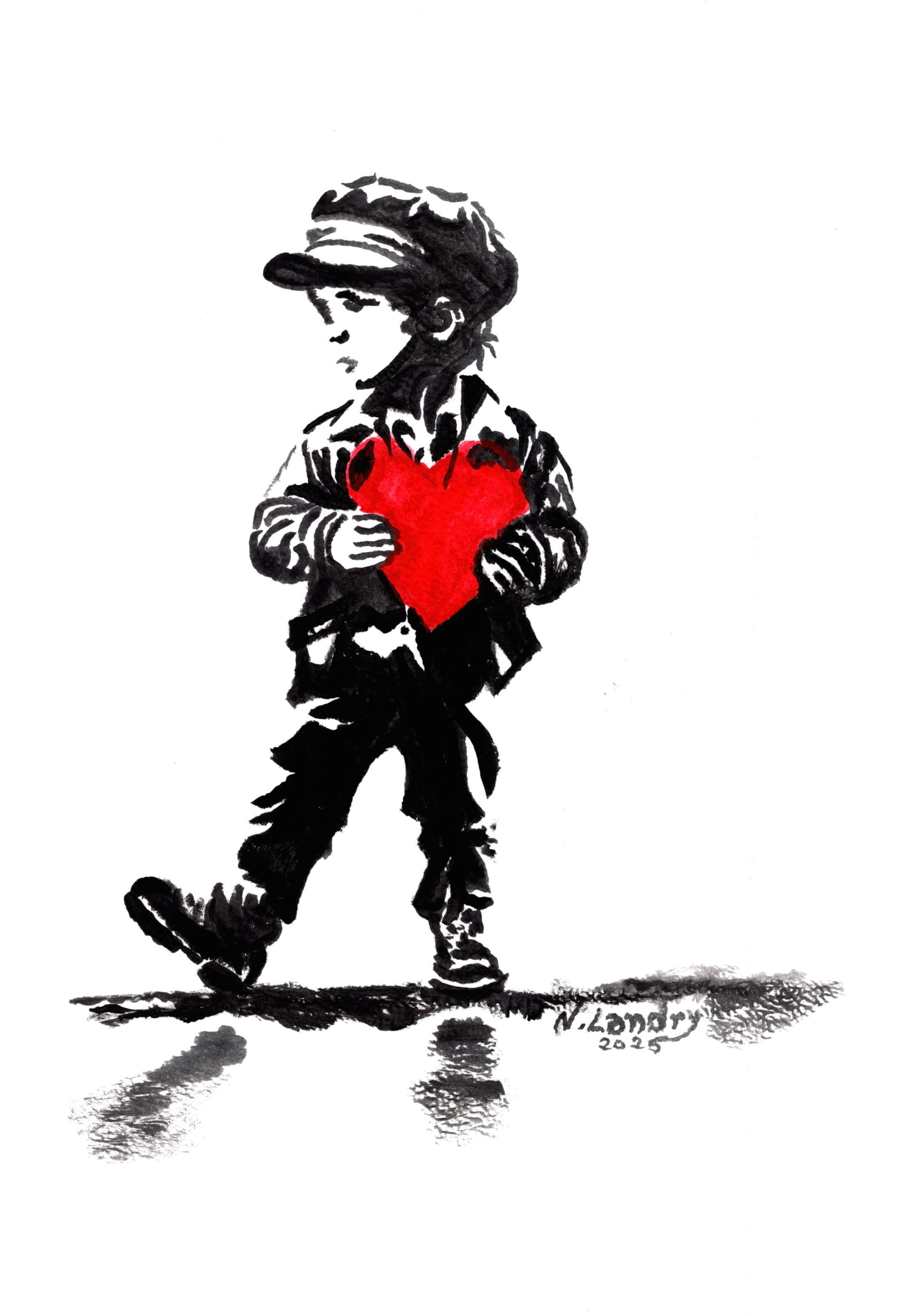 Boy Walking with Red Heart