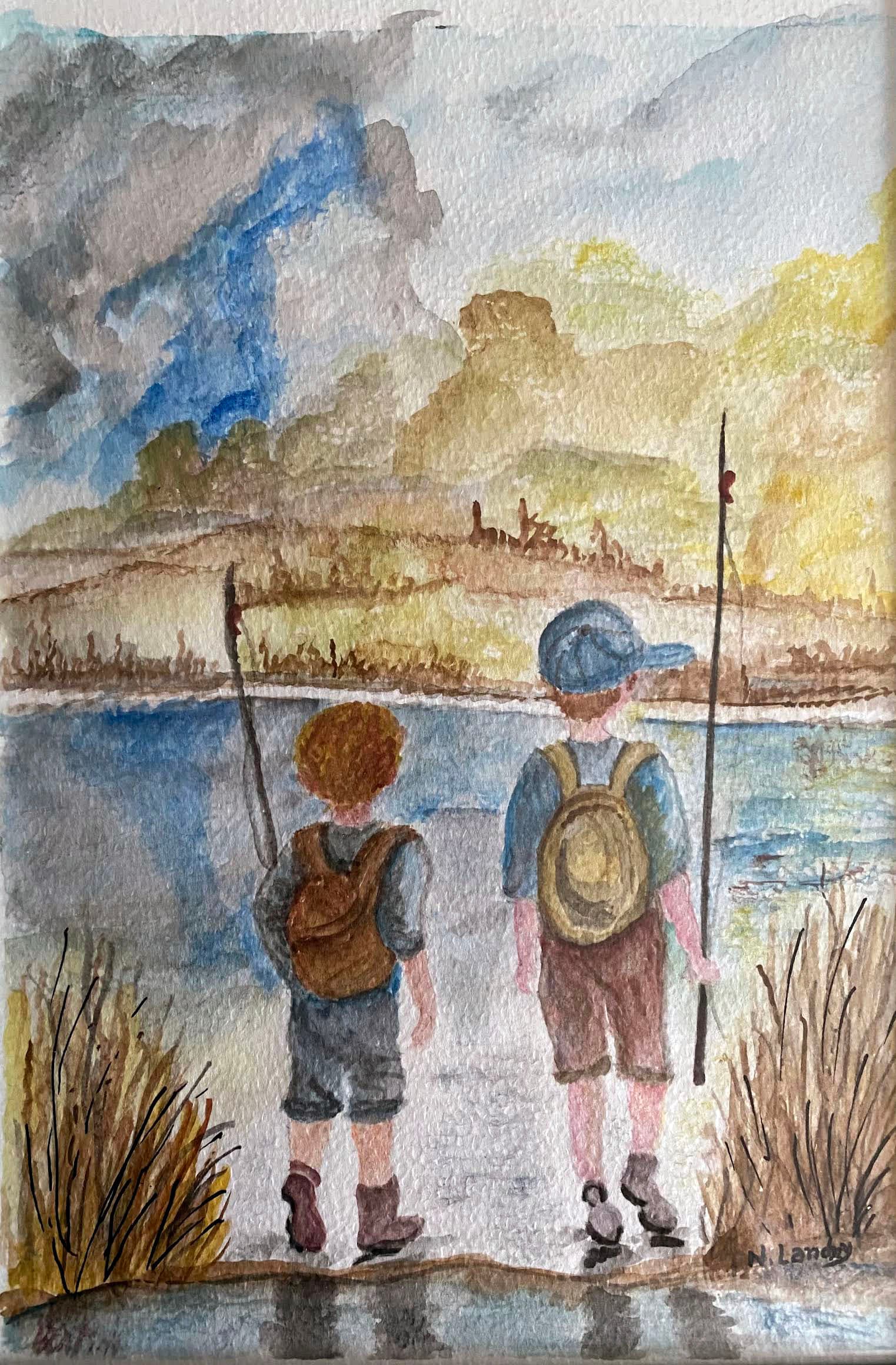 Boys Fishing at Lake Sunset