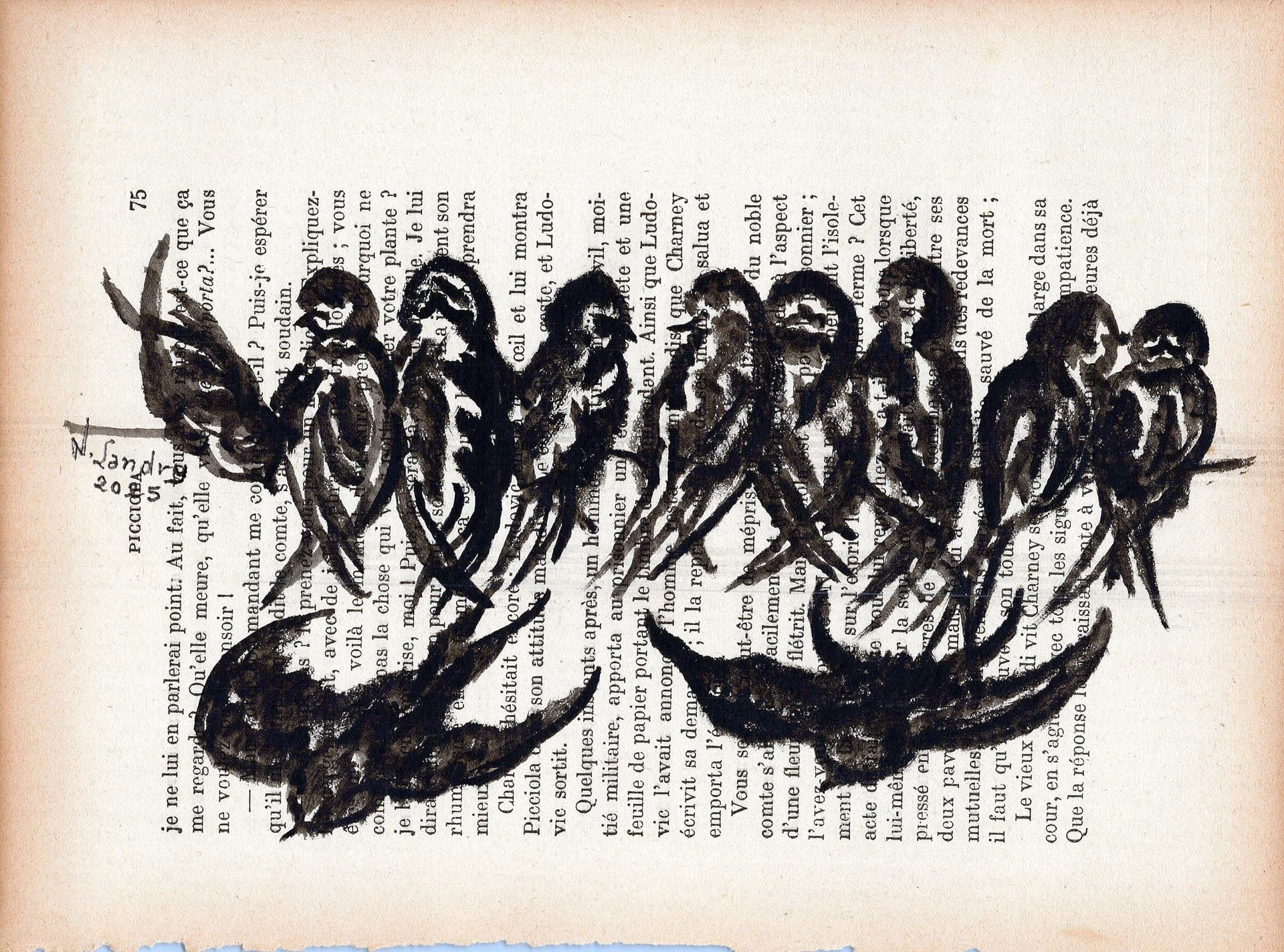 Black Swallows on Book Page