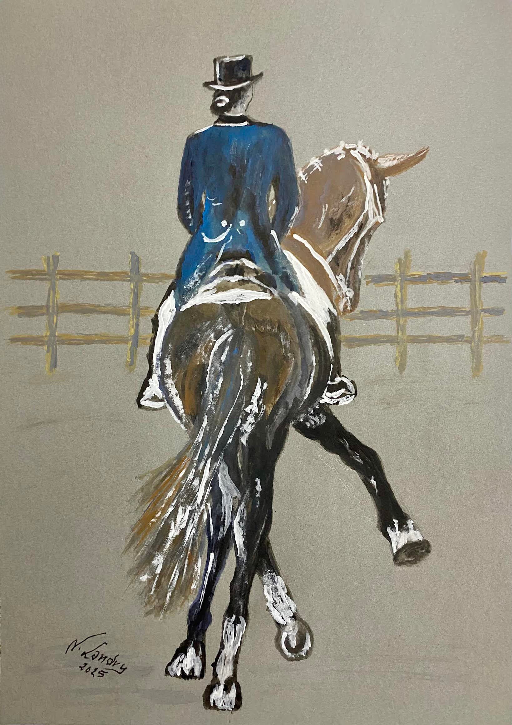 Equestrian in Blue Coat on Horse