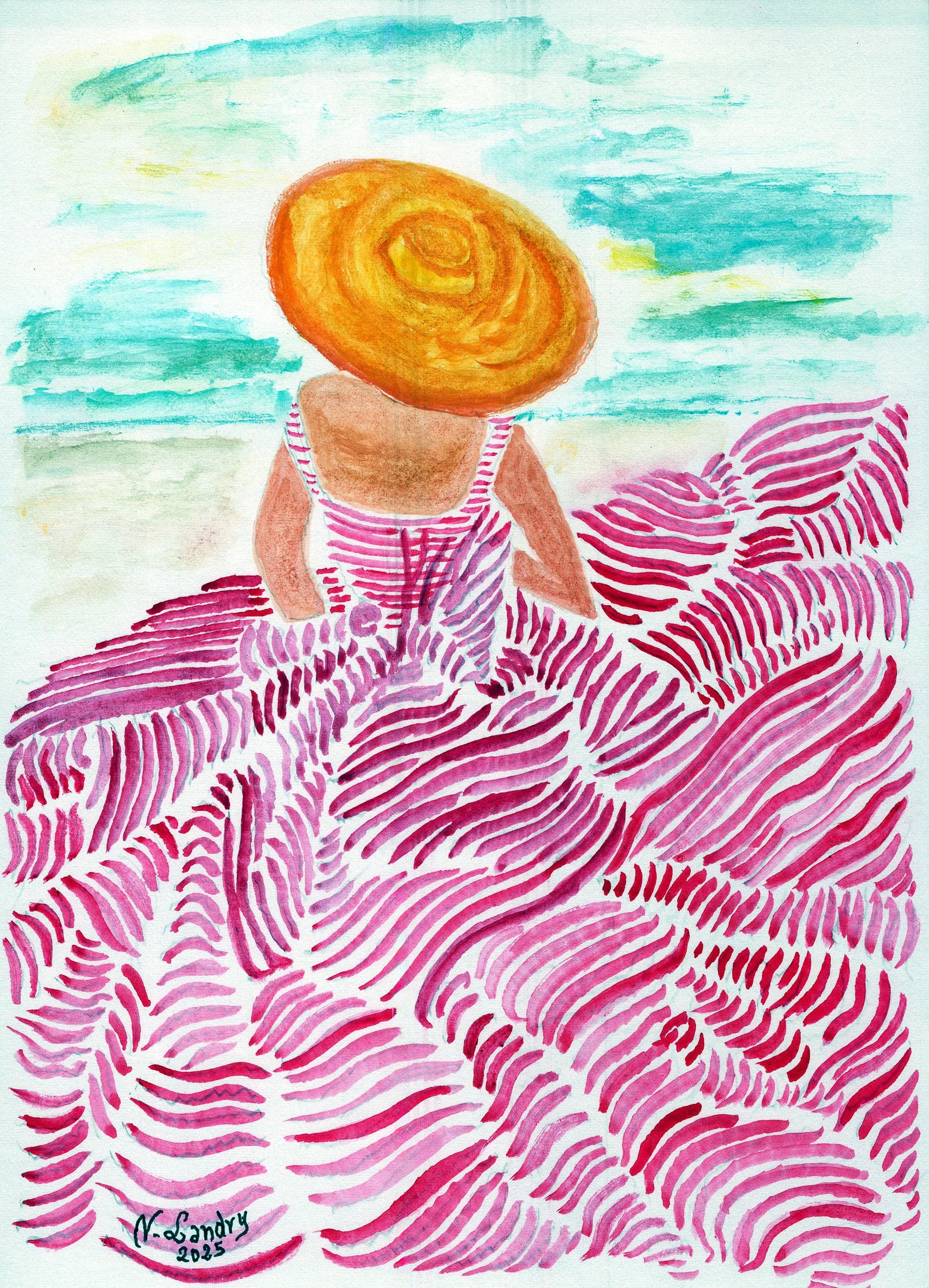 Girl with Yellow Hat at Beach