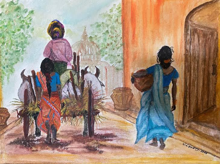 Women in Indian Village Street