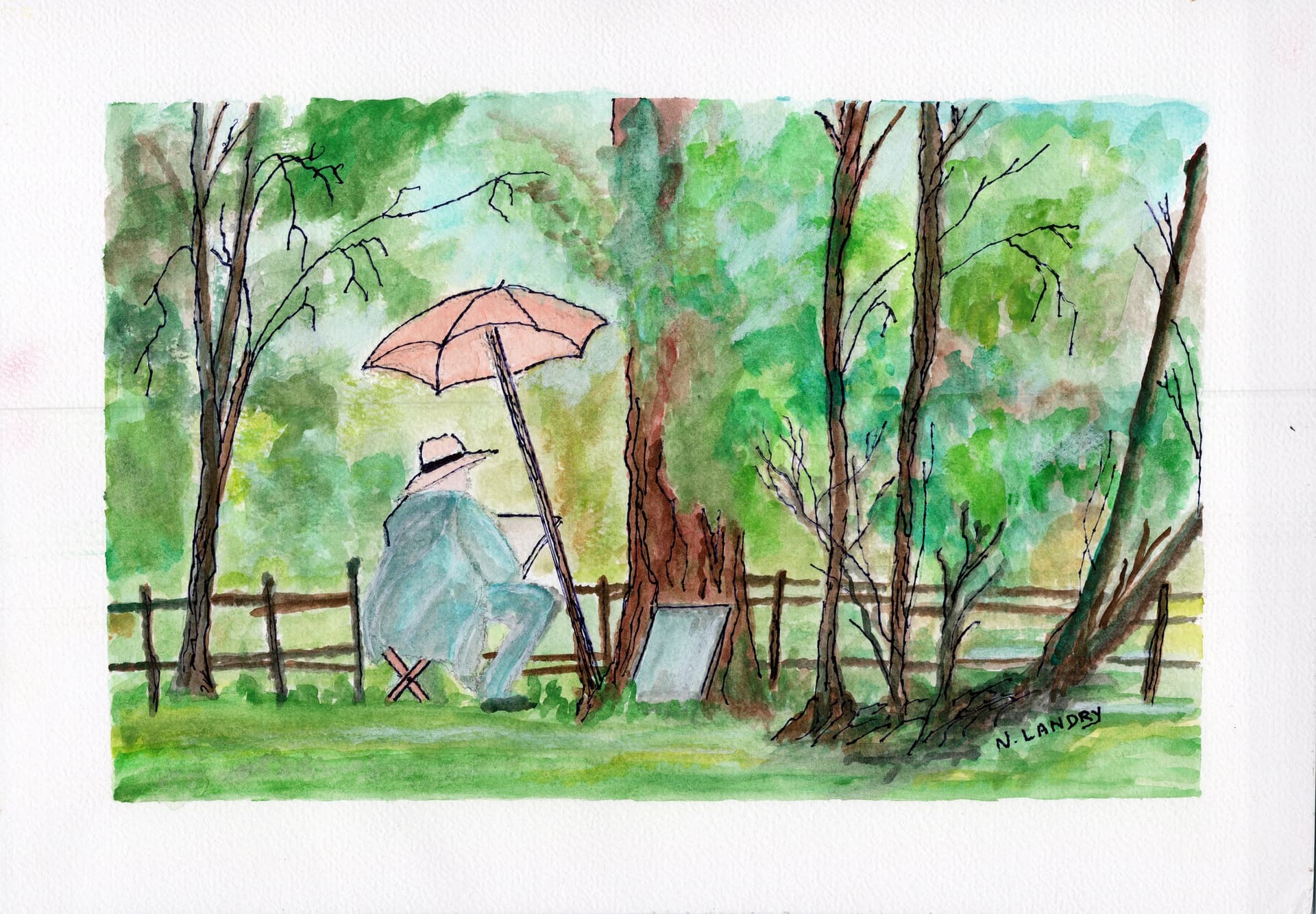 Painter in Park with Umbrella