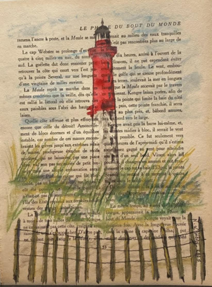 Red Lighthouse with Fence on Book Page
