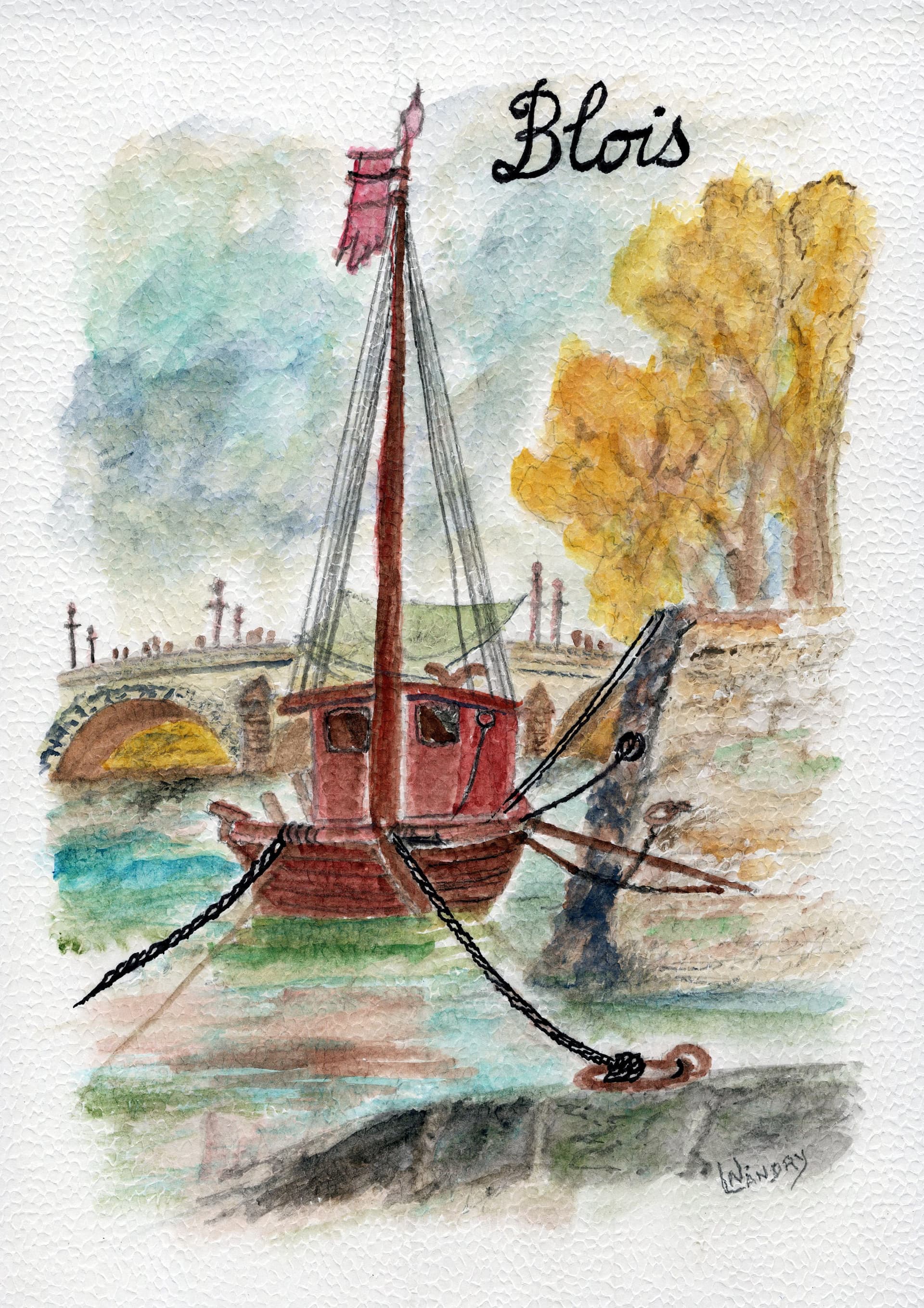 Red Sailboat Near Blois Bridge