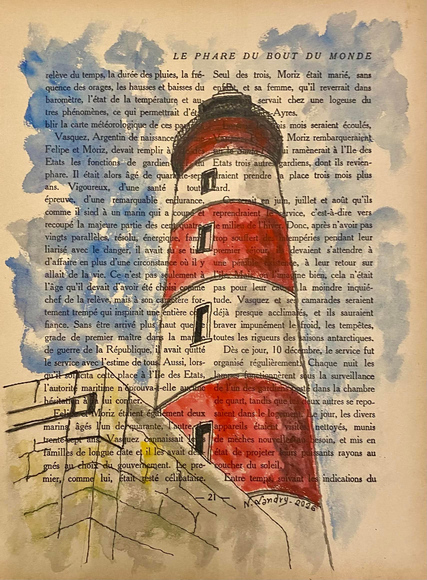 Red and White Striped Lighthouse with Book