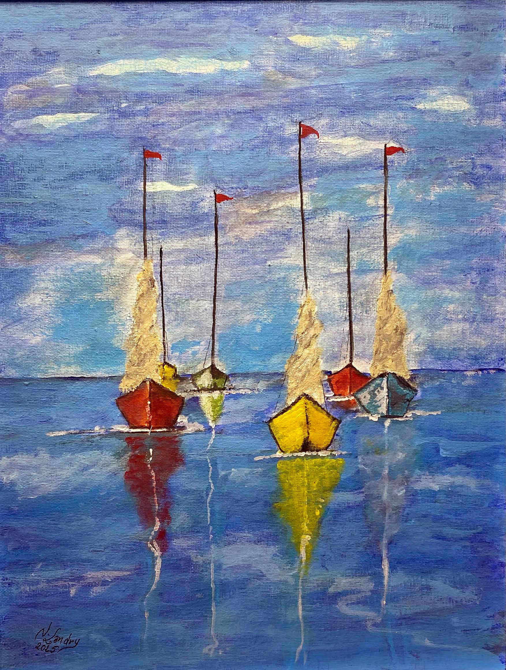 Sailboats in Harbor at Sunset