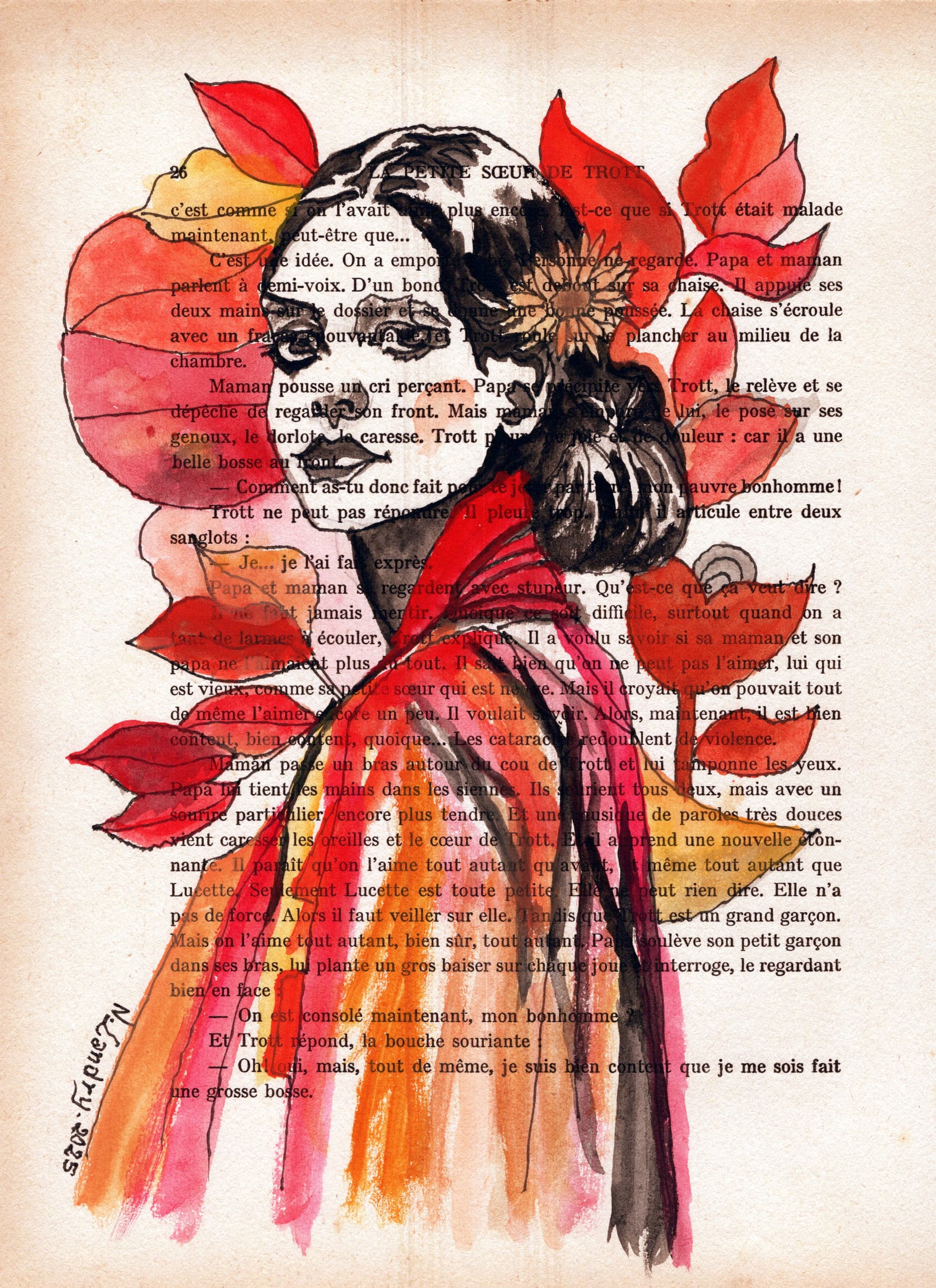 Skunk with Autumn Leaves and Book