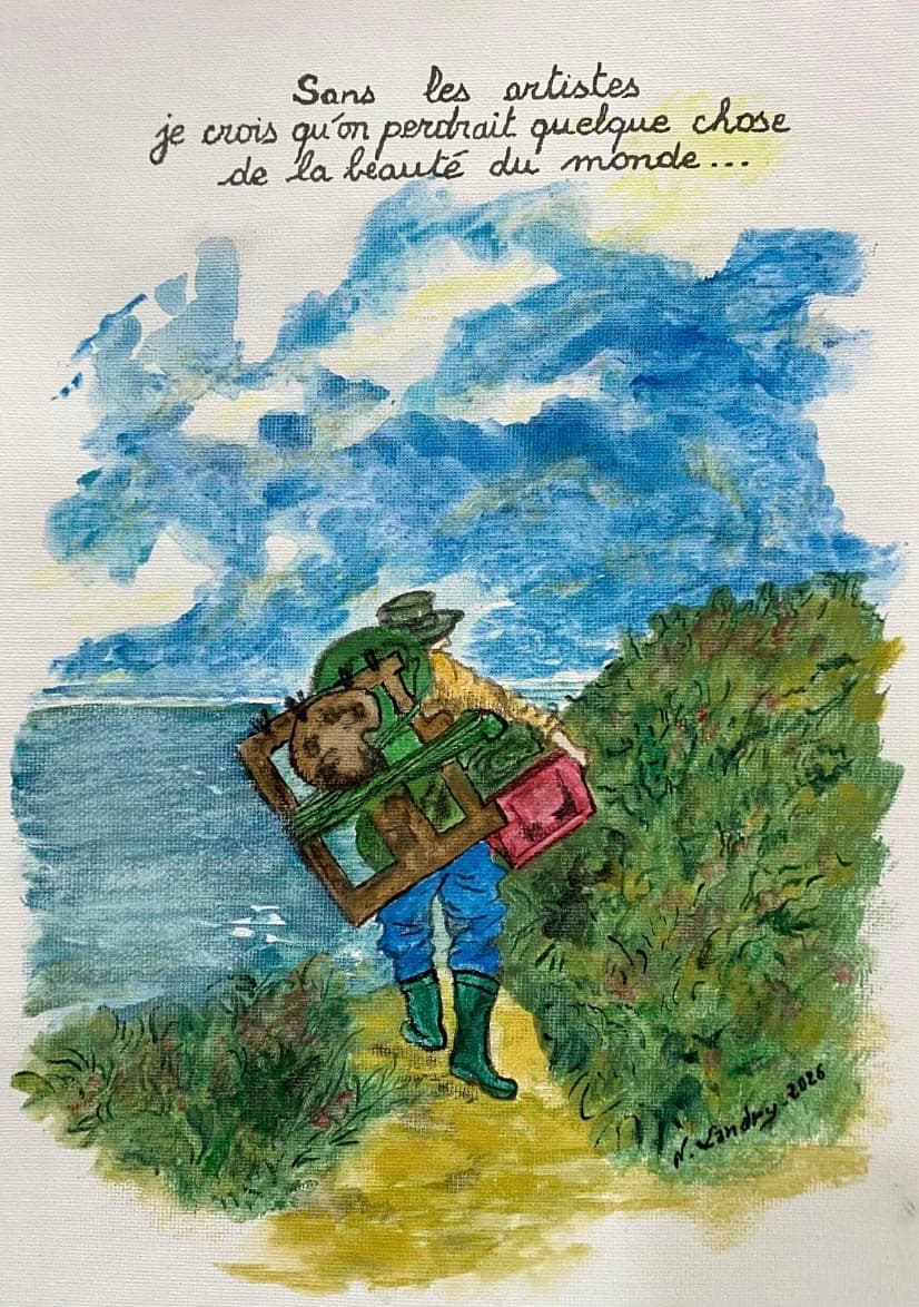 海岸小径上的旅行艺术家
