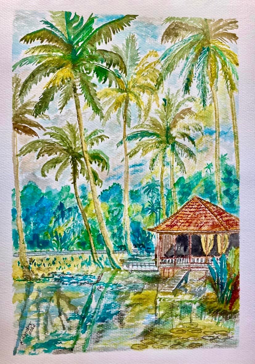 Pavillon tropical parmi les palmiers