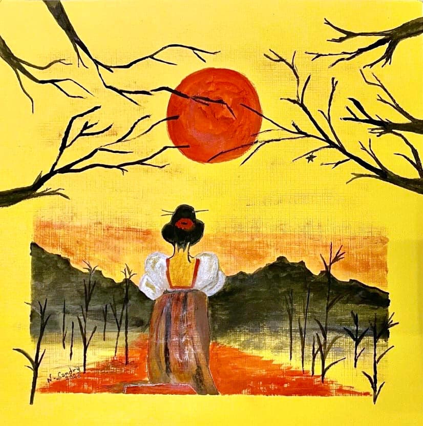 Mujer bajo el sol rojo