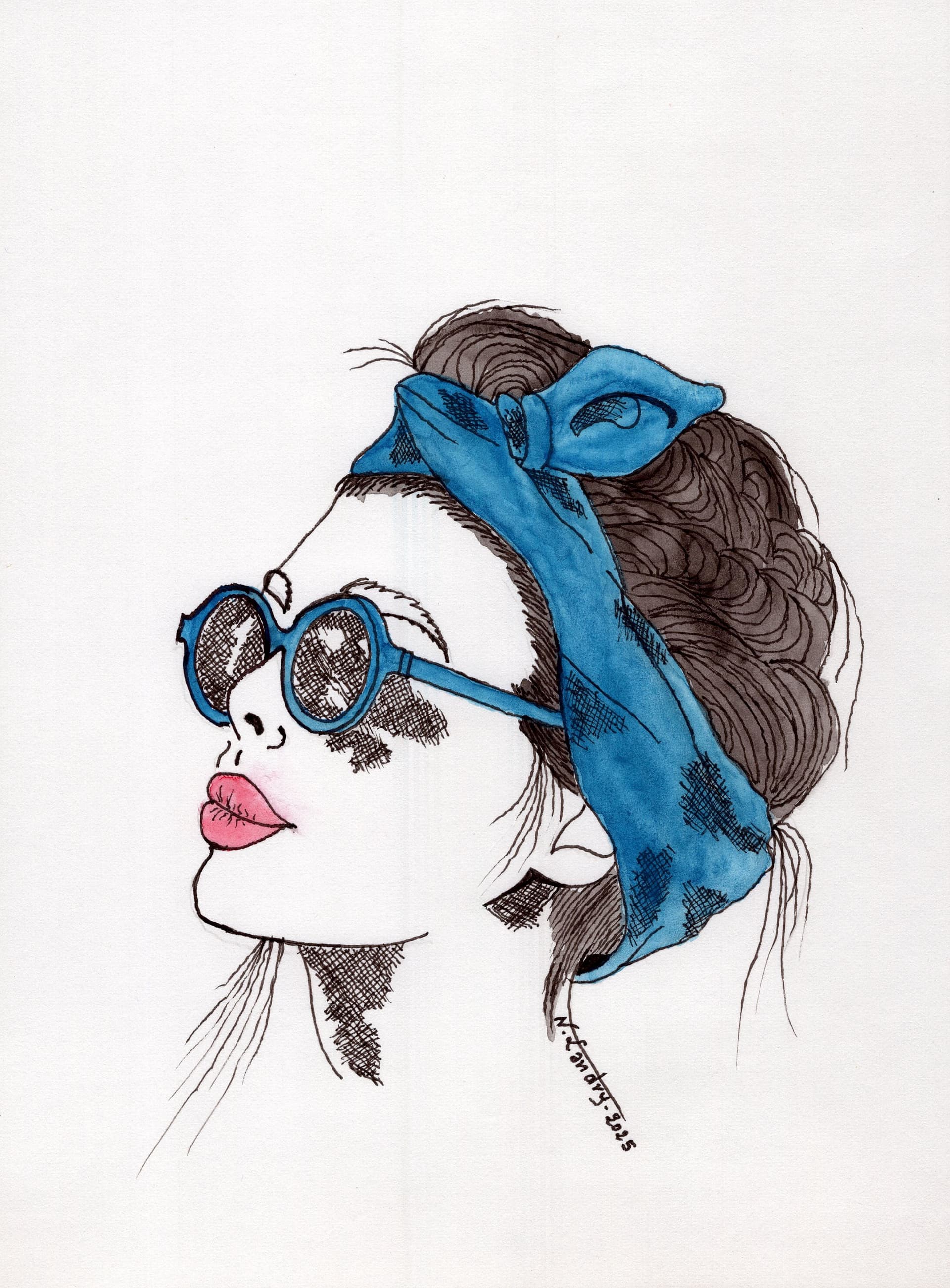 Woman with Blue Bow and Sunglasses