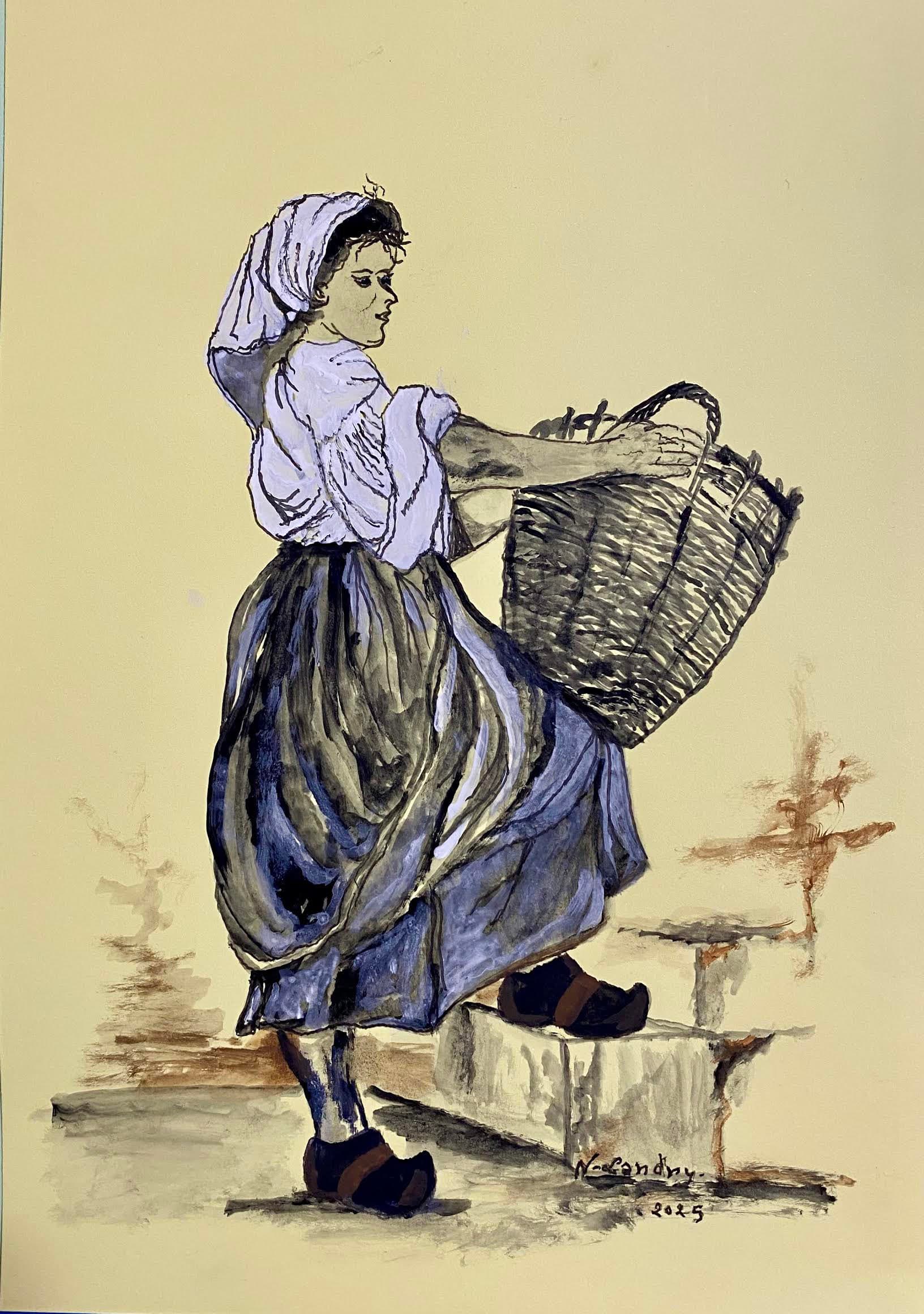 Woman in Sabots with Wicker Basket