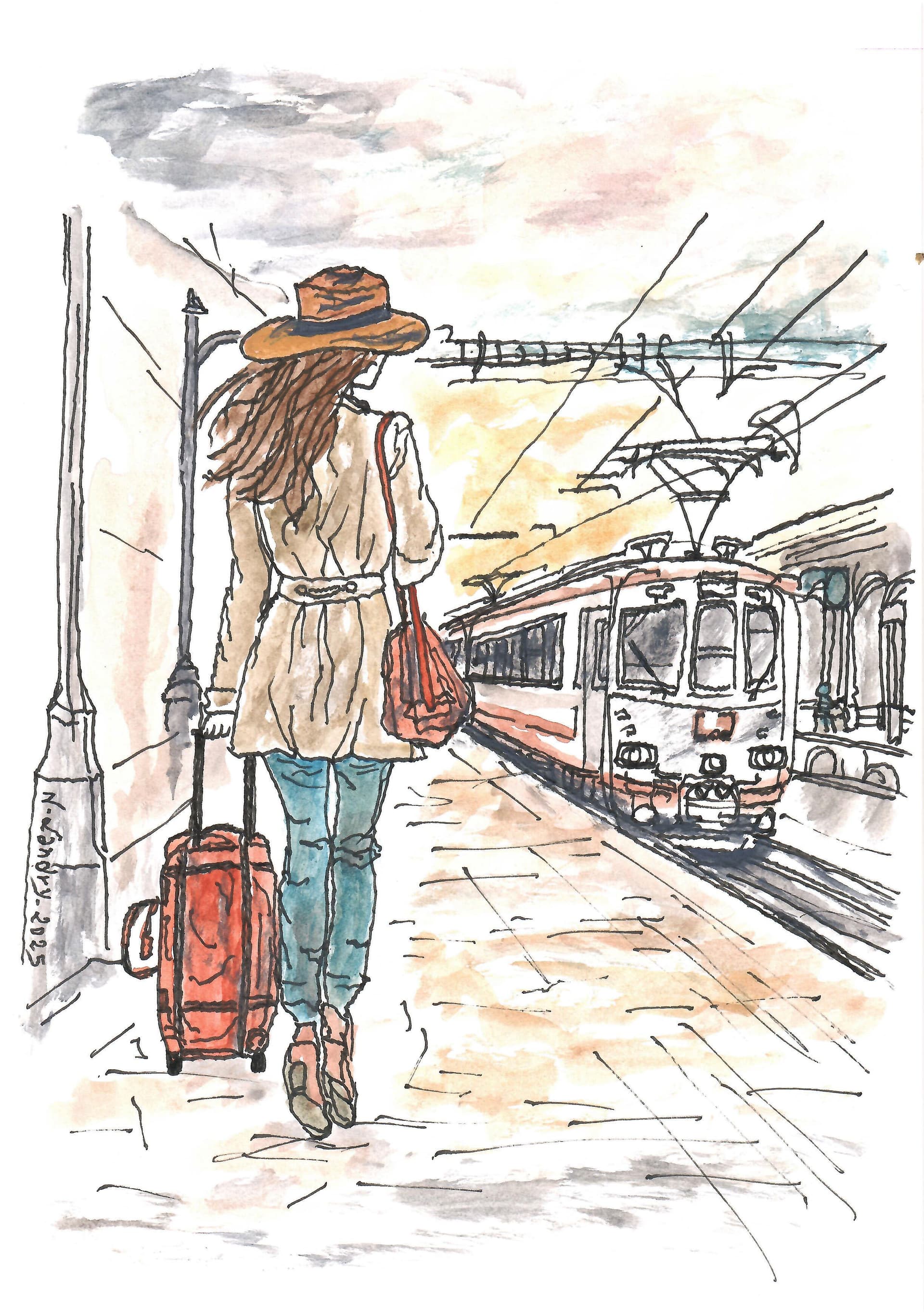 Woman Traveler at Train Station