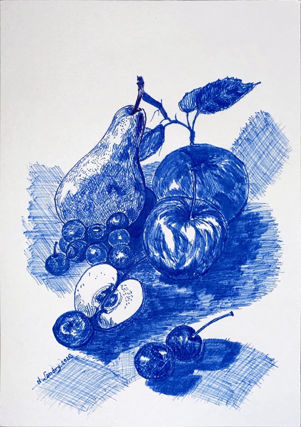 Fruit Still Life in Blue