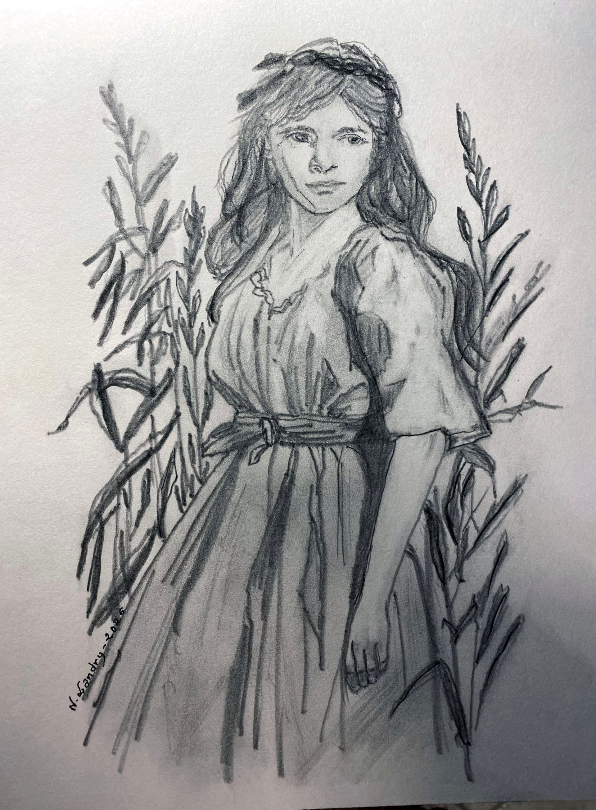 Girl Standing in Tall Grasses