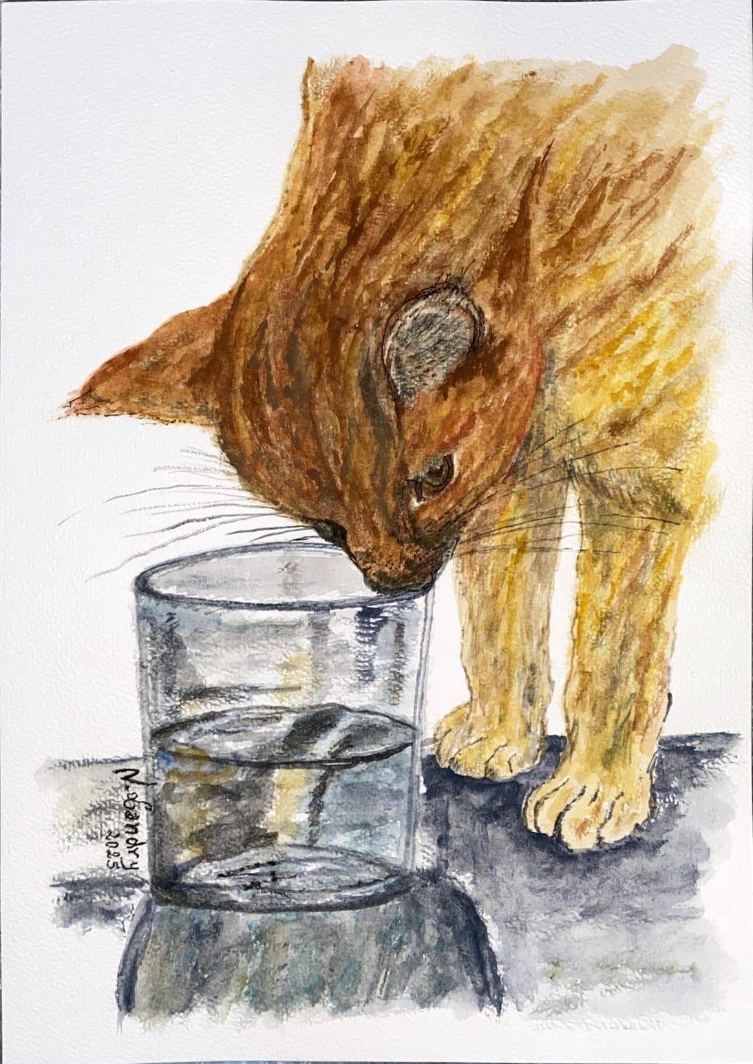 Ginger Cat at a Glass of Water