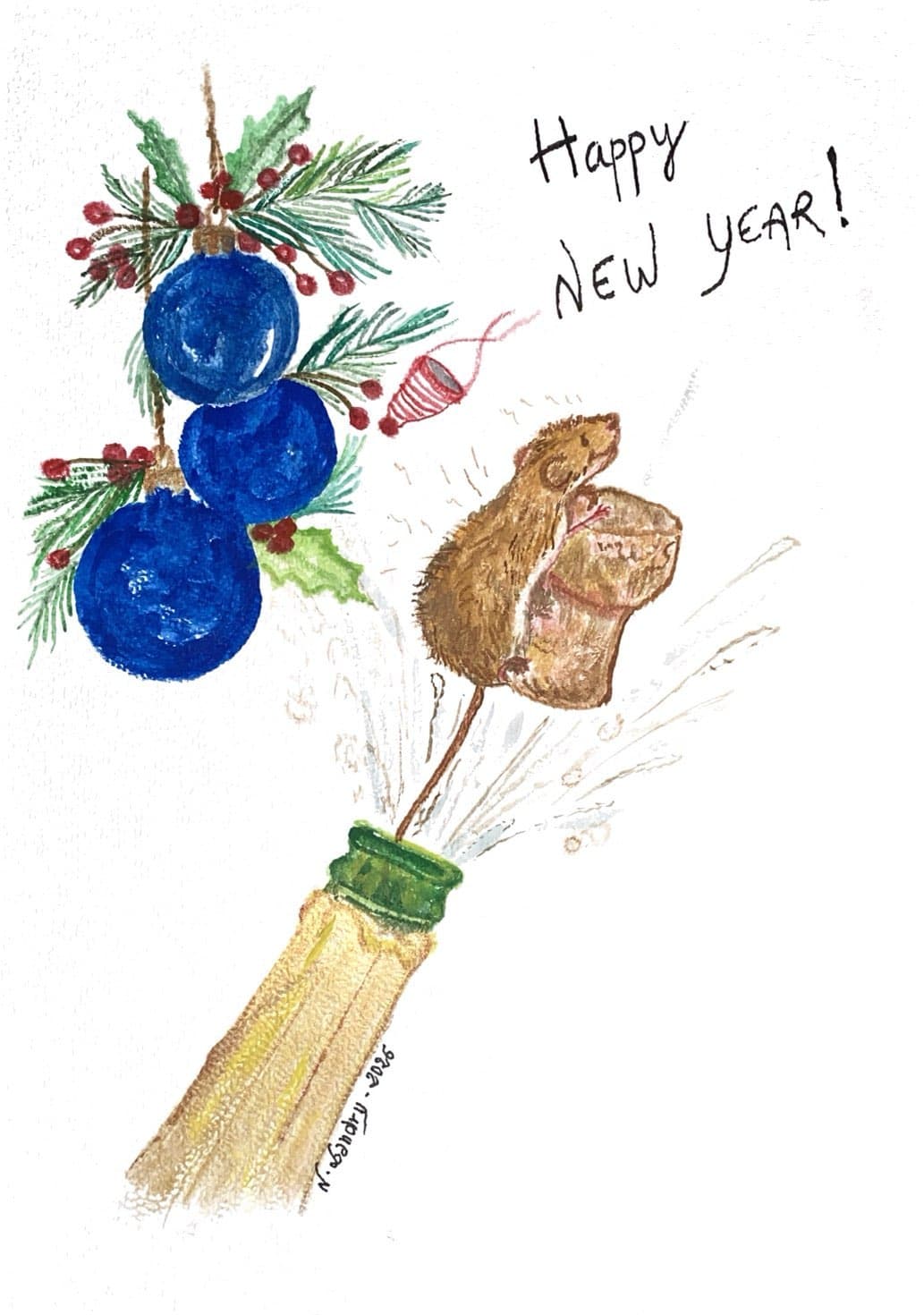 乘着新年瓶塞的小鼠