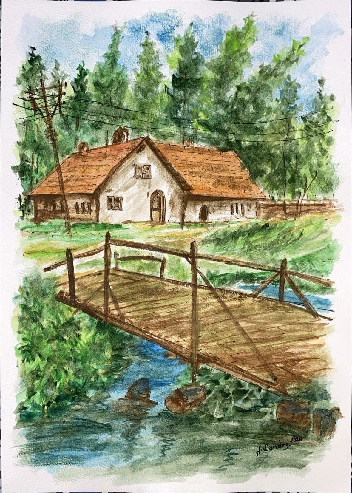 Cottage beyond the Wooden Footbridge